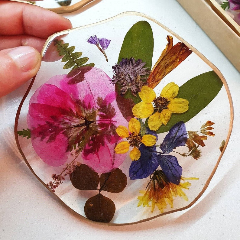 Floral Cup Coasters Epoxy Resin Coasters With Dried Flowers Etsy
