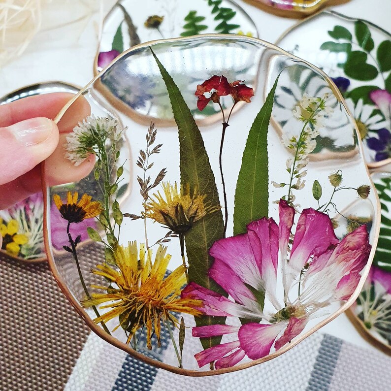 Floral Cup Coasters Epoxy Resin Coasters With Dried Flowers Etsy