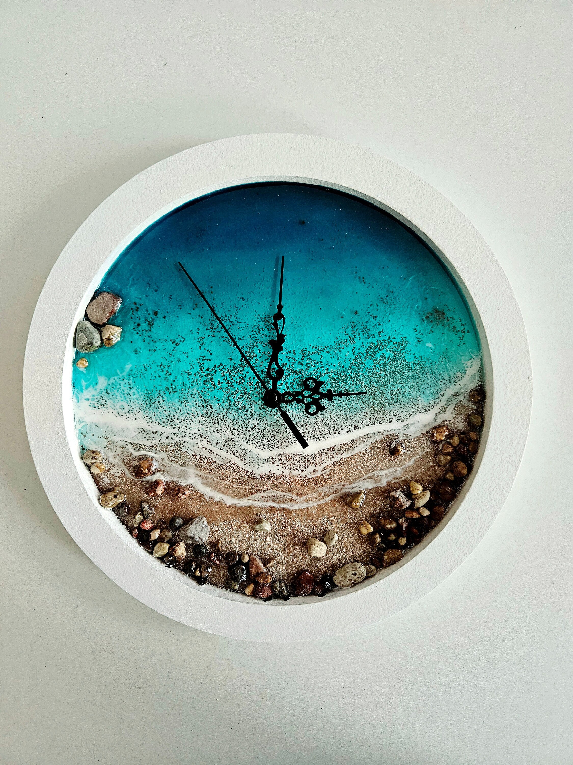 Ocean Resin Wall Clock: Handmade Sea Art With Natural Sand