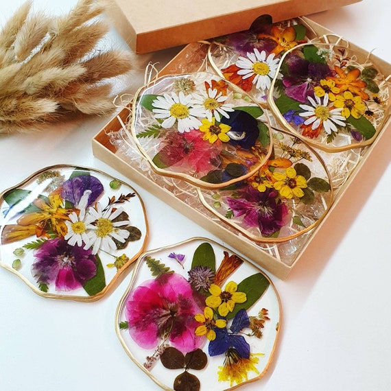 Floral Cup Coasters Epoxy Resin Coasters With Dried Flowers Etsy