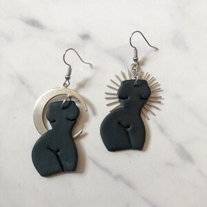 Silver Lady Body Earrings | Goddess Earrings | Handmade polymer clay earrings | Silver witchy earrings | Female Form | Silver Body