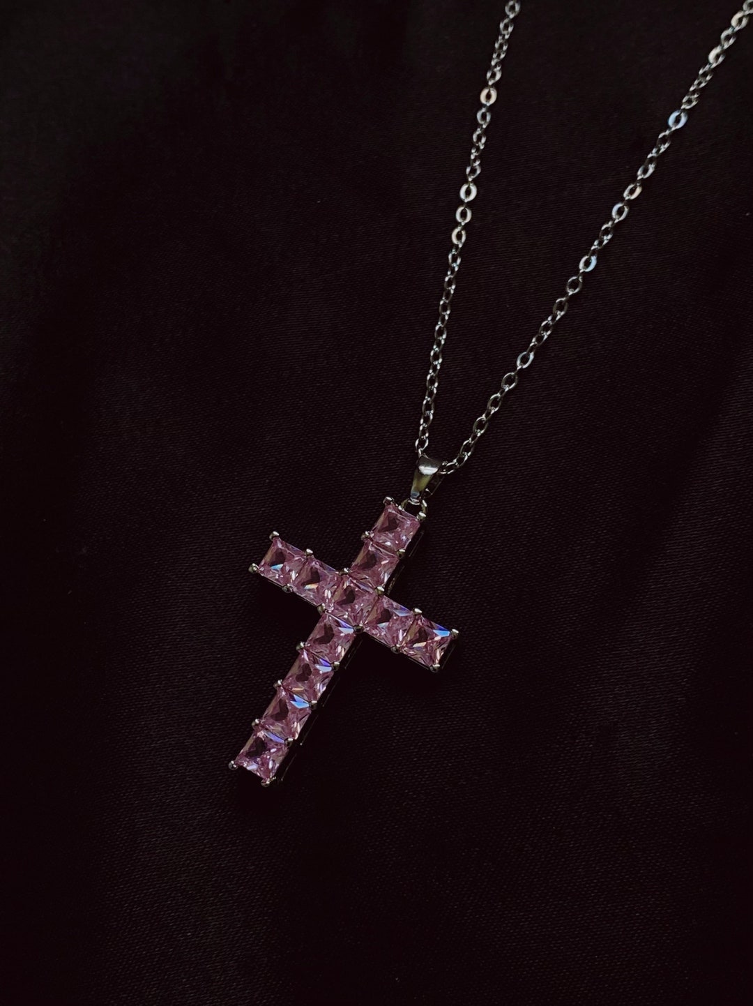 Pink Cross Necklace Etsy