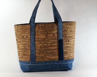 Handtasche, Upcycling, Unikat, Kork, Jeans, Shopper