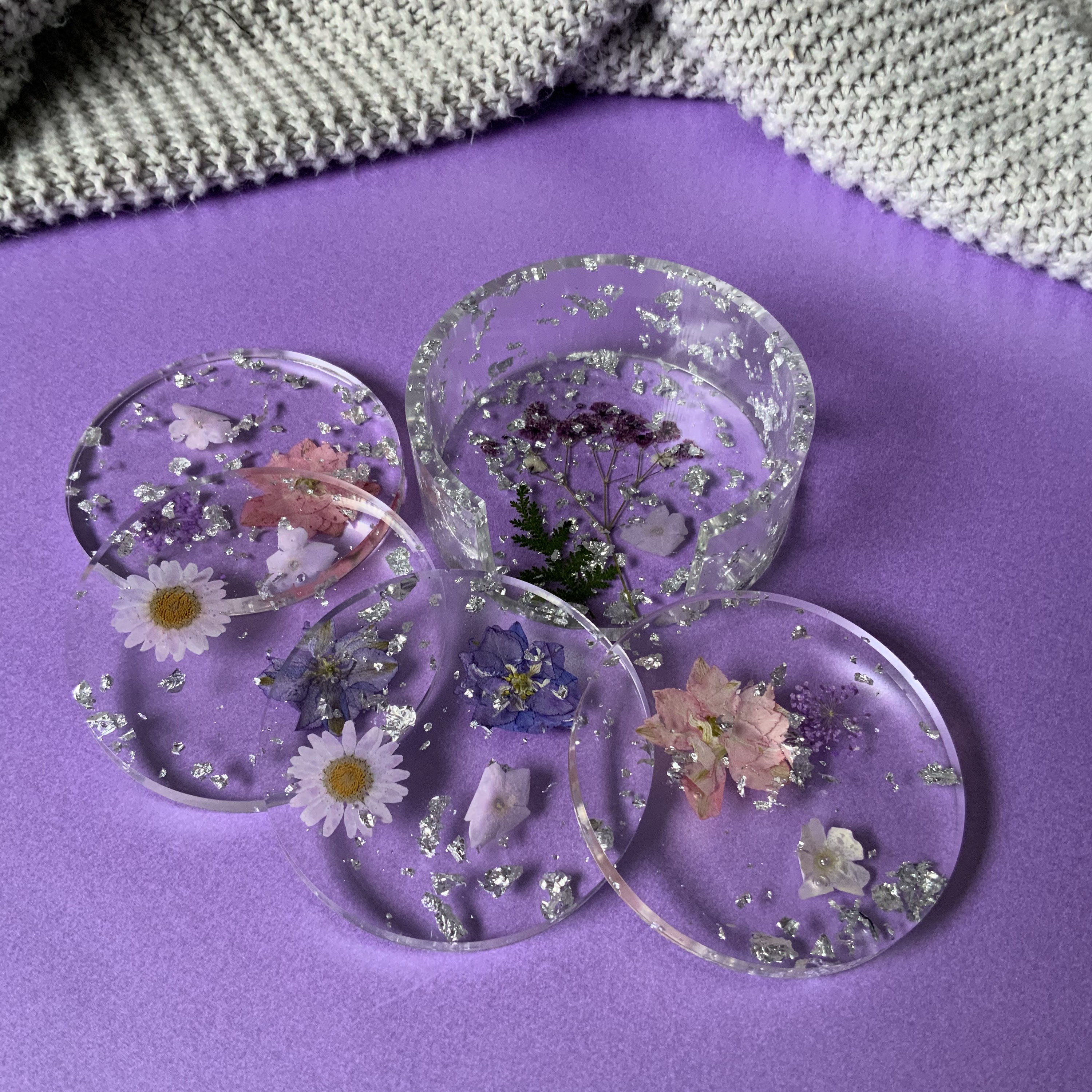 Purple Pressed Flower Resin Coasters Etsy