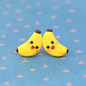 Banana Stud Earrings, Fruit Earrings, Banana Jewelry, Whimsical Earrings, Food Lover Gift, Vegan Earrings, Gift For Kids