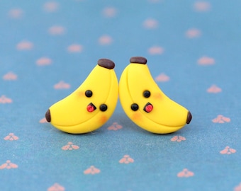 Banana Stud Earrings, Fruit Earrings, Banana Jewelry, Whimsical Earrings, Food Lover Gift, Vegan Earrings, Gift For Kids