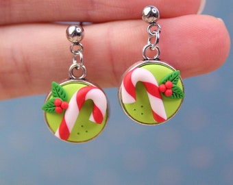 Candy Cane Earrings, Christmas Earrings, Winter Holiday Earrings, Gift For Kids, Christmas Sweets, Stocking Stuffer Gift, Polymer Clay