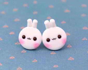 Pendientes de conejito blanco, regalo para amantes de los animales, joyas de conejito de nieve, pendientes de conejo blanco, regalo para amantes de los conejos, pendientes de arcilla polimérica