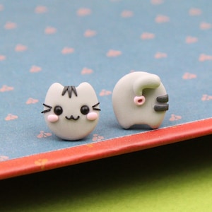 Cute Cat Stud Earrings, Crazy Cat Lady Gift, Cute Cat Butt Studs, Pet Cat Owner Gift, Gray Cat Studs, Animal Studs, Mismatched Earrings