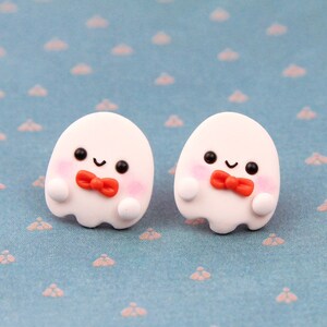 Cute Ghost Stud Earrings, Halloween Gift For Kids, Pastel Gothic Studs, Halloween Earrings, Funny Ghost Earrings, Ghost With Bow