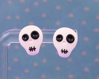 Handmade Polymer Clay Skull Stud Earrings: Gothic Halloween Jewelry