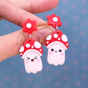 Mushroom Ghost Earrings, Halloween Earrings, Witchy Gift For Best Friend, Halloween Goblincore Earrings, Mushroom Jewelry, Spooky Ghost
