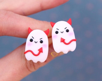 Devil Ghost Earrings, Girlfriend Gift, Halloween Stud Earrings, Funny Spooky Ghost Jewelry, Trick Or Treating Party, Halloween Gift