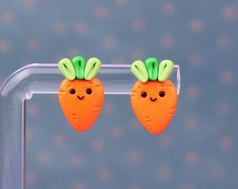 Kawaii Carrot Stud Earrings , Vegetables Lover Gift, Miniature Food Jewelry, Mini Food Earrings, Cute Carrot Jewelry, Easter Earrings