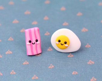 Bacon And Eggs Stud Earrings , Breakfast Lover Gift, Mismatched Earrings, Fried Egg Earrings, Food Earrings, Bacon Studs, Scrambled Eggs