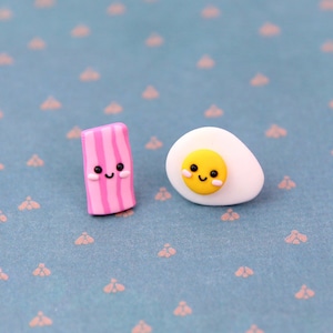 Bacon And Eggs Stud Earrings , Breakfast Lover Gift, Mismatched Earrings, Fried Egg Earrings, Food Earrings, Bacon Studs, Scrambled Eggs