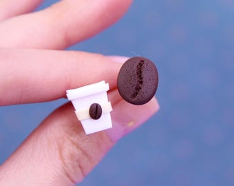 Handmade Coffee Lover Stud Earrings, Polymer Clay Funny Jewelry