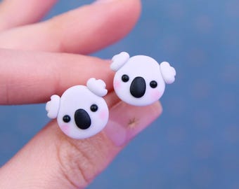 Handmade Polymer Clay Koala Stud Earrings, Animal Jewelry Gift