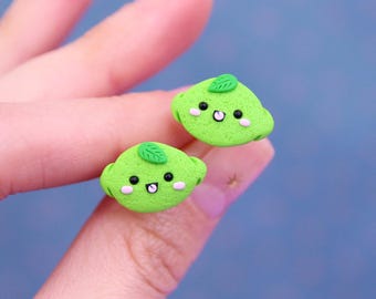 Handmade Polymer clay Lime Stud Earrings, Summer Jewelry