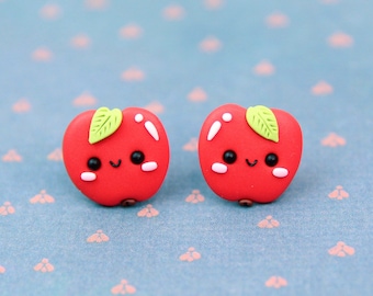 Oorknopjes rode appel, cadeaus voor leraren, terug naar school sieraden, rood fruit oorbellen, polymeerklei oorbellen, schoolleraar sieraden