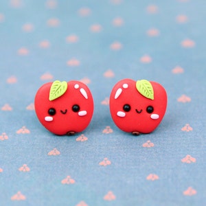 Red Apple Stud Earrings, Gifts for Teachers, Back To School Jewelry, Red Fruit Earrings, Polymer Clay Earrings , School Teacher Jewelry