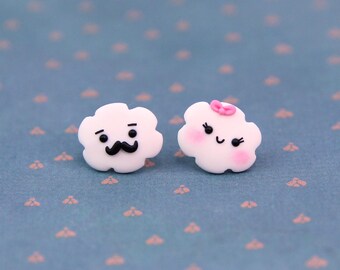 Mr & Mrs Cloud Stud Earrings, Handmade Anniversary Gift, Valentine's Day