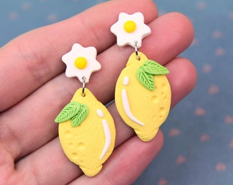 Lemon Earrings, Gift For Her, Cottagecore Jewelry, Girlfriend Gift, Romantic Citrus Earrings, Mom Gift, Summer Jewelry