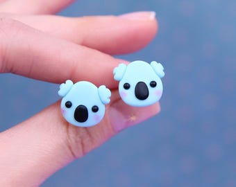 Blue Polymer clay Koala Stud Earrings, Gift For Kids
