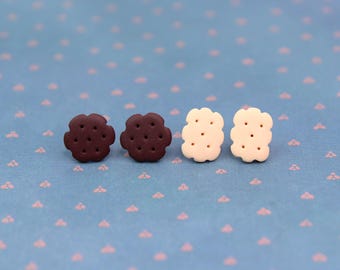 Handmade Polymer Clay Crackers Cookies Stud Earrings, Gift for Foodie