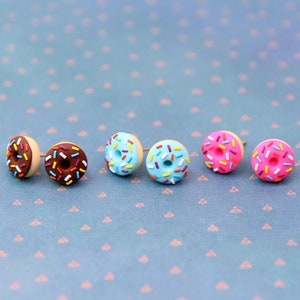 Donut Stud Earrings, Sweets Lover Gift, Pink donut Jewelry, Sprinkle Donut Earrings, Glaze Donut Studs, Sugar Donut, Chocolate Donut