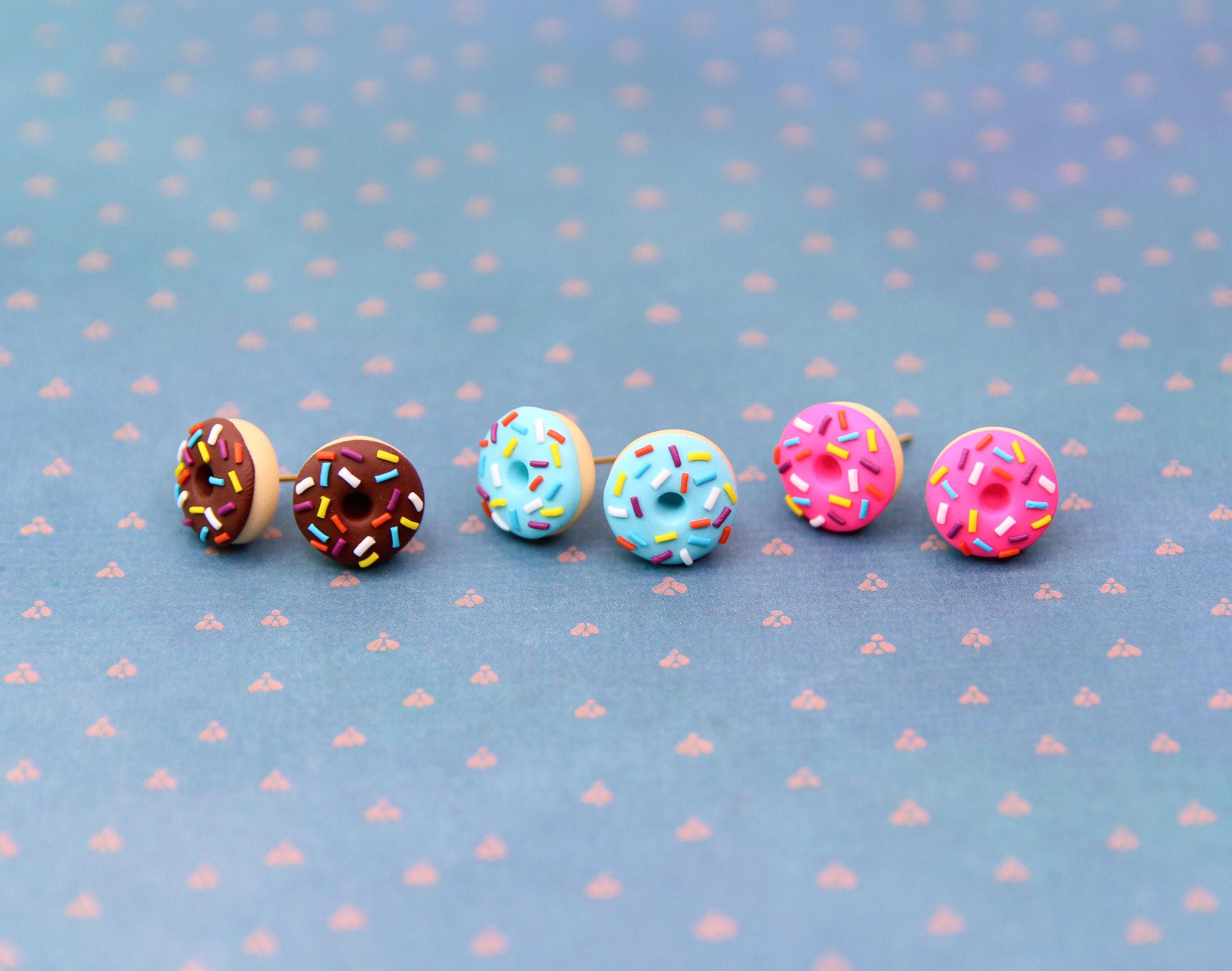 Donut Stud Earrings, Sweets Lover Gift, Pink donut Jewelry, Sprinkle Donut Earrings, Glaze Donut Studs, Sugar Donut, Chocolate Donut