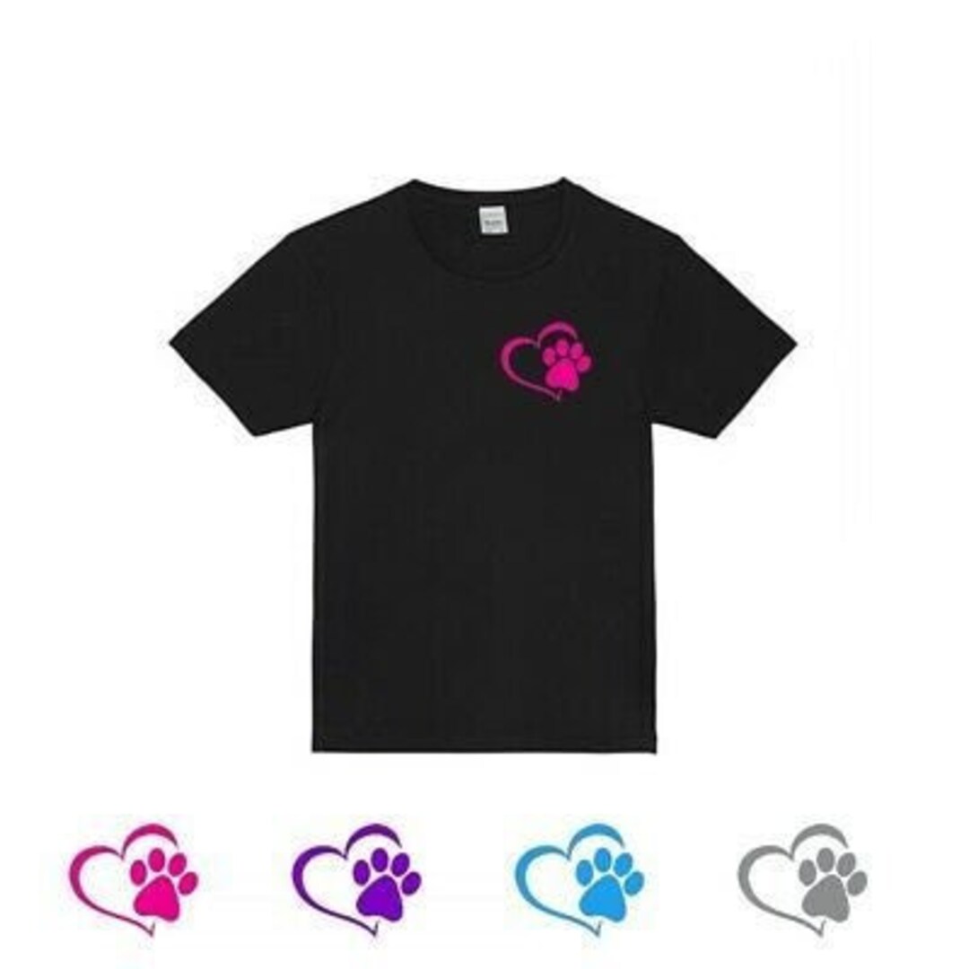 Hair Resistant Dog Grooming Design Heart Paw Print Tshirt Dog Groomer