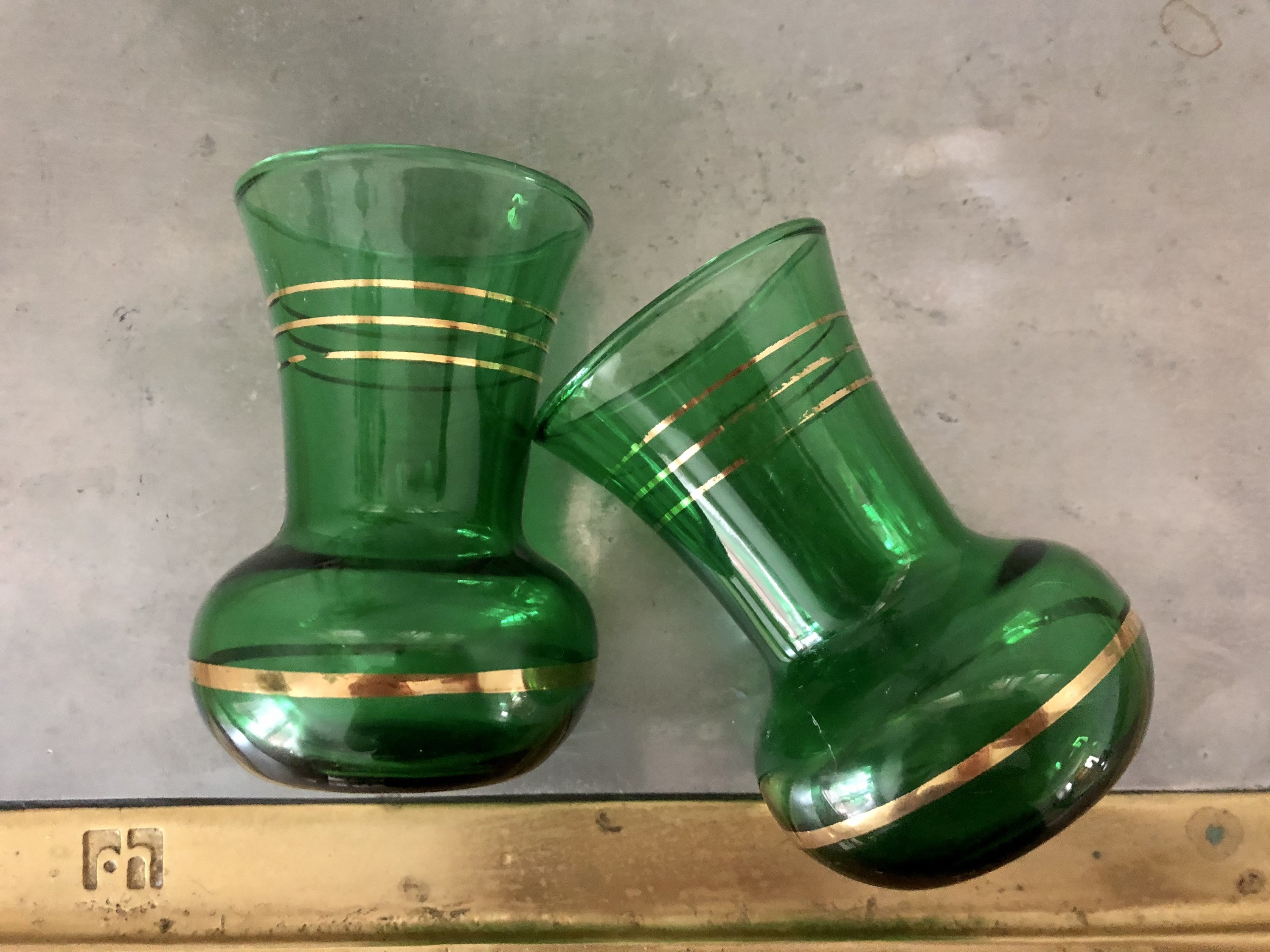 Vintage Emerald Green Bud Vases with Gold Trim / collectible Etsy