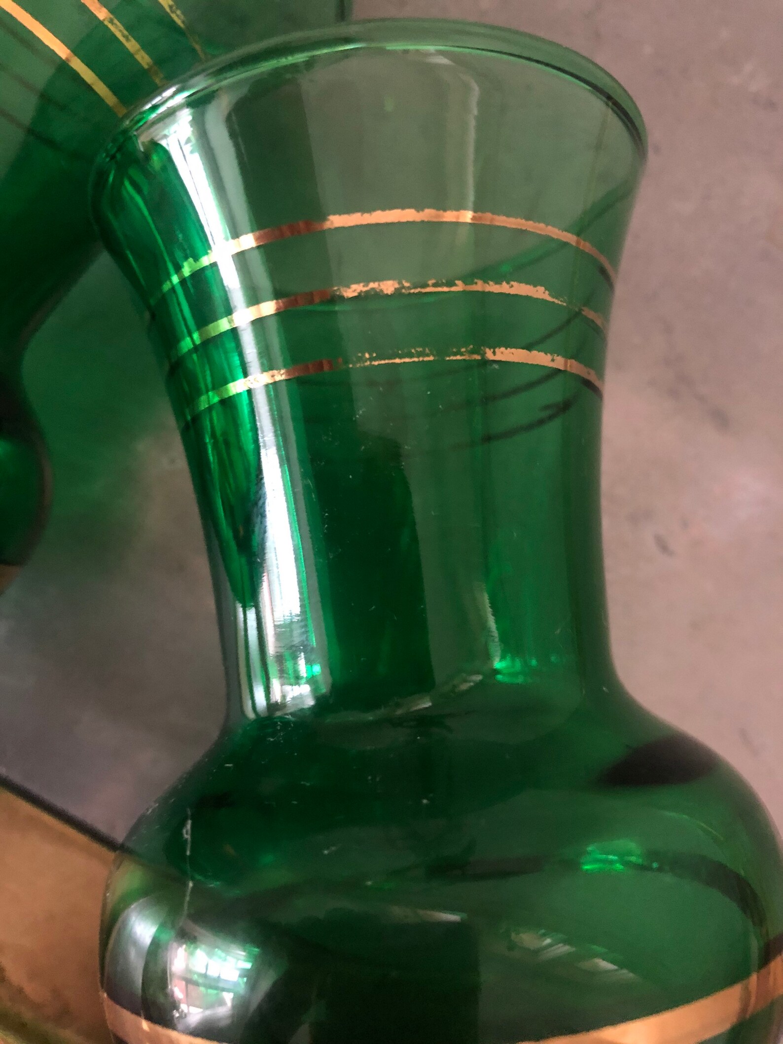 Vintage Emerald Green Bud Vases with Gold Trim / collectible Etsy