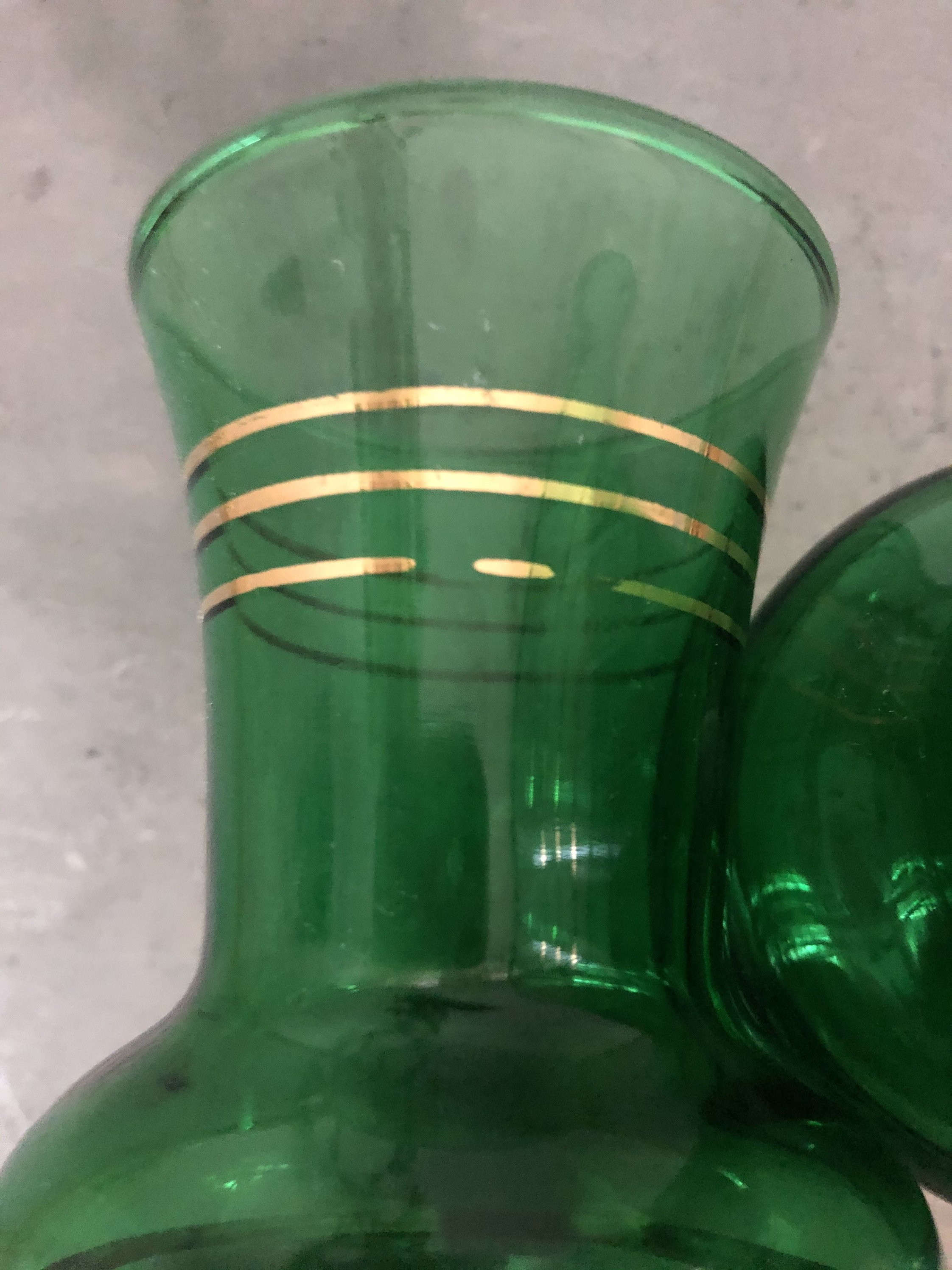 Vintage Emerald Green Bud Vases with Gold Trim / collectible Etsy
