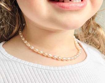 Collana di perle per ragazze, collana di perle d'acqua dolce per bambini, girocollo di perle AA, regali per damigelle, collana per battesimo, idee regalo di compleanno per ragazze