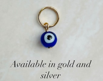 Encanto del mal de ojo, colgante del collar del mal de ojo, encanto de la bolsa delicada, llavero de plata del mal de ojo, encanto del collar del animal doméstico de oro, encanto del anillo doble, regalos para ella