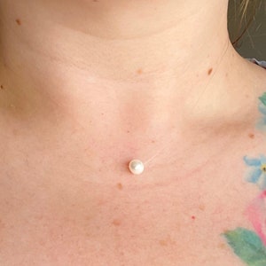 Single Pearl Necklace, Illusion Necklace, Floating Necklace, Freshwater Pearl Choker, Minimalist Necklace, Solitare Pearl, Bridal Necklace