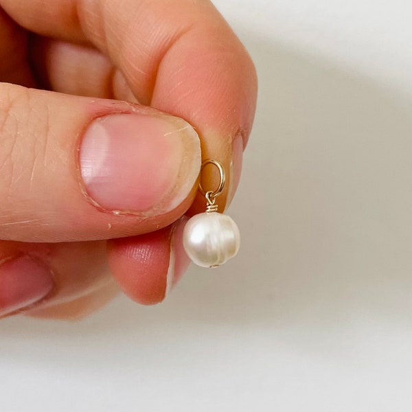 Dainty Natural Pearl Charm, Freshwater Pearl Earring Charms, Tiny Pearl Pendant, Gold Filled Charm, Pearl Charms For Hoops, DIY Pearl Charm