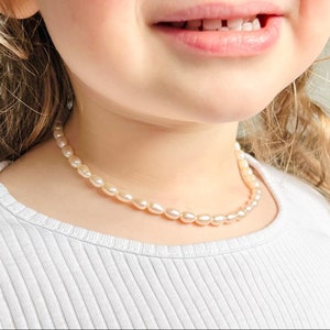 Girls Rice Pearl Necklace, Toddler Freshwater Pearl Necklace, AA Pearl Choker, Flower Girl Gift, Christening Necklace, Girl Birthday Ideas