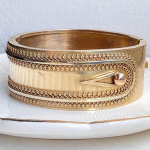 Victorian Aesthetic Movement Cuff Bangle, Antique Gold Gilt Button Shirt Cuff Bangle, 1890s Gold Cuff Bracelet, 6cm Victorian Gold Bangle