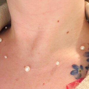 Invisible Pearl Necklace, Floating Pearl Necklace, Freshwater Pearl Choker, Minimalist Pearl Necklace, Dainty Bridal Chain, Wedding Necklace