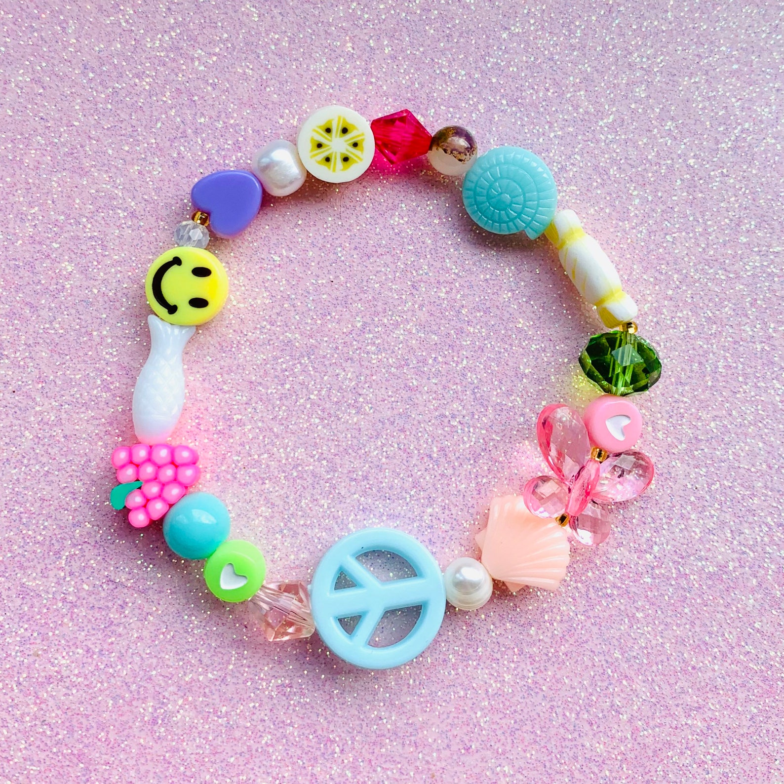90s Beaded Bracelet Y2k Mismatched Bracelet Peace Sign Etsy