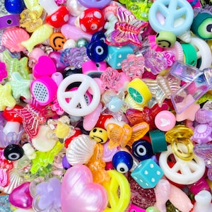 90s Bead Soup, DIY Bead Kit, Mixed Colourful Beads, Y2K Beaded Mix, Lucky Dip Charms, Random Bead Mix, Jewellery Supplies, Bracelet Kit