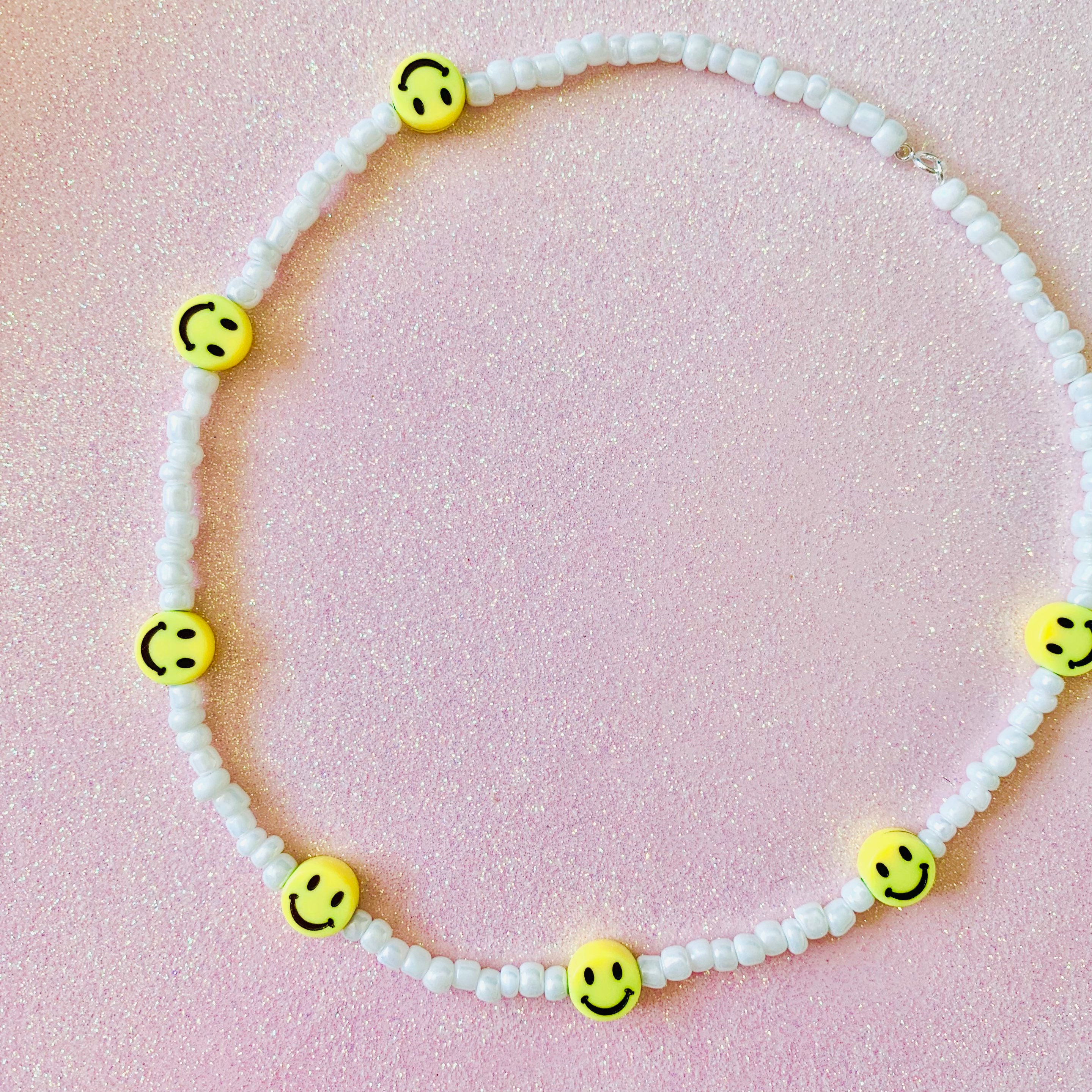 Smiley Face Beaded Necklace 90s Beaded Necklace Y2k Smiley | Etsy
