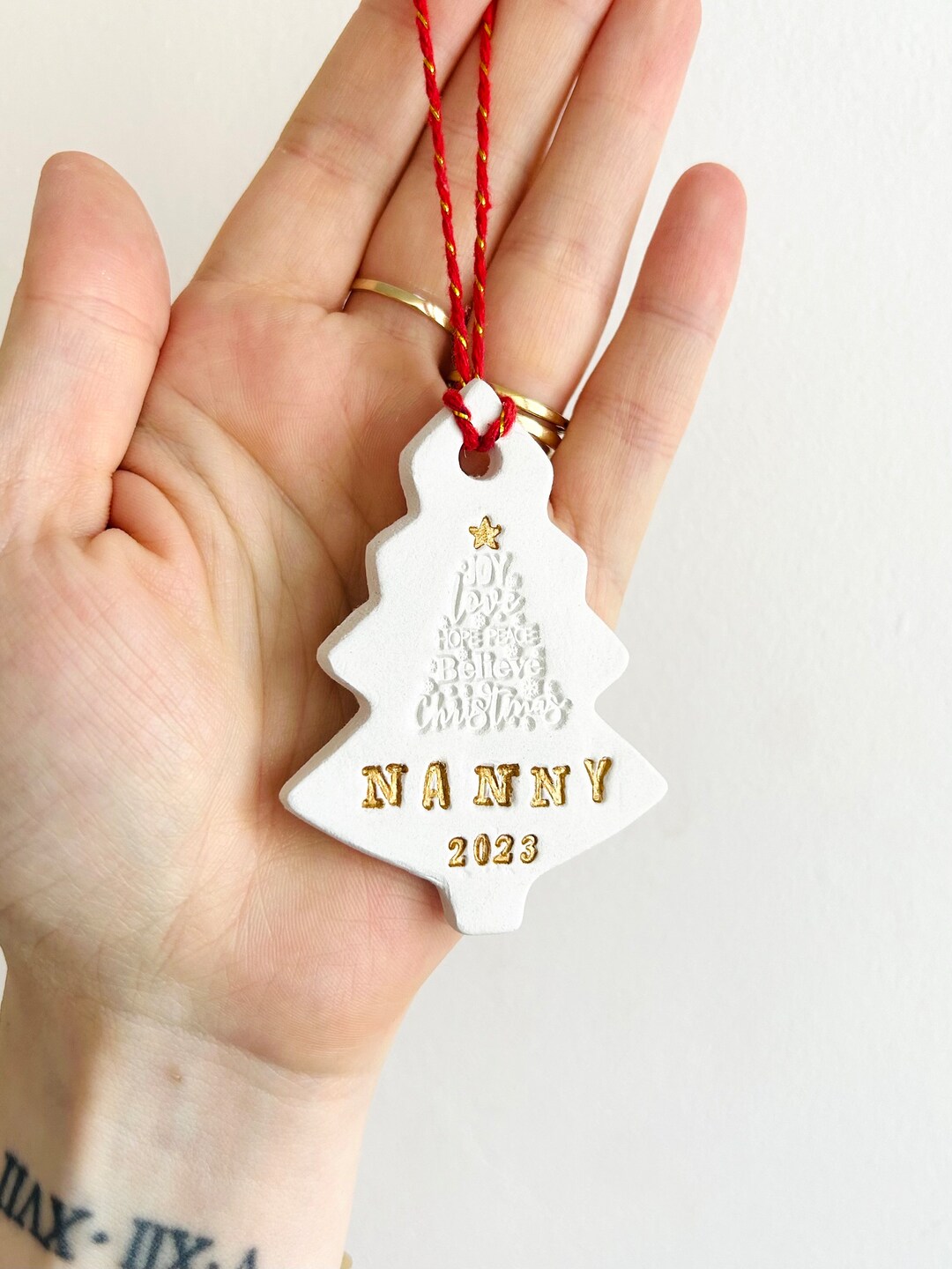 Personalised Christmas Tree Decoration, 2023 Name Embossed Tree