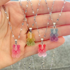Sugar Gummy Bear Necklace, Jelly Bear Necklace, Teddy Bear Choker, Silver Stainless Steel Bear Choker, 90s Necklace, Birthday Gifts