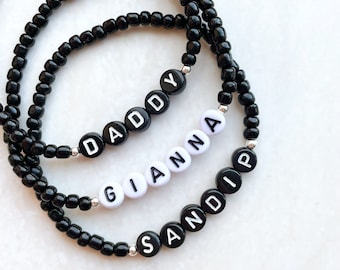 Mens Beaded Bracelets, Sterling Silver Name Bracelet, Stretch Stacking Bracelets, New Daddy, Husband, Best Man Gift, Birthday Gifts for Him