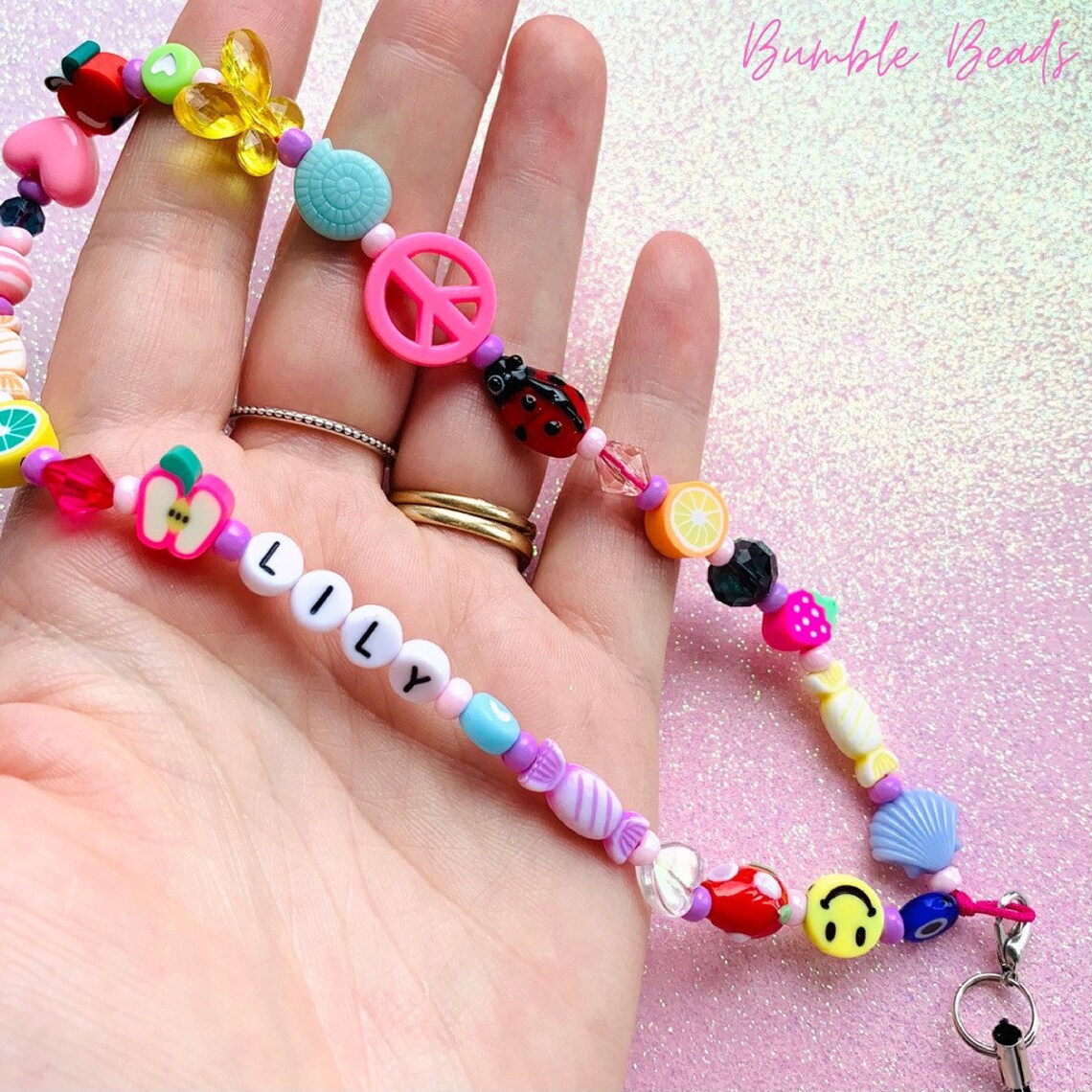 Personalised Beaded Phone Strap Mobile Phone Charm Name Etsy
