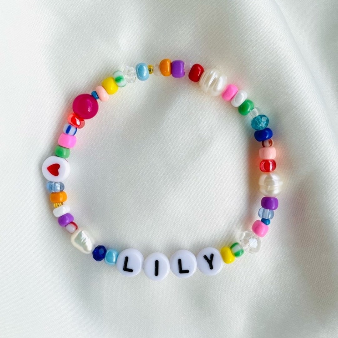 Personalised Multicoloured Beaded Bracelets Pearl Name pic
